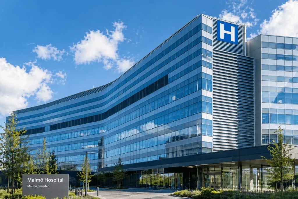 Das Klinikum Malmö vom Haupteingang aus gesehen